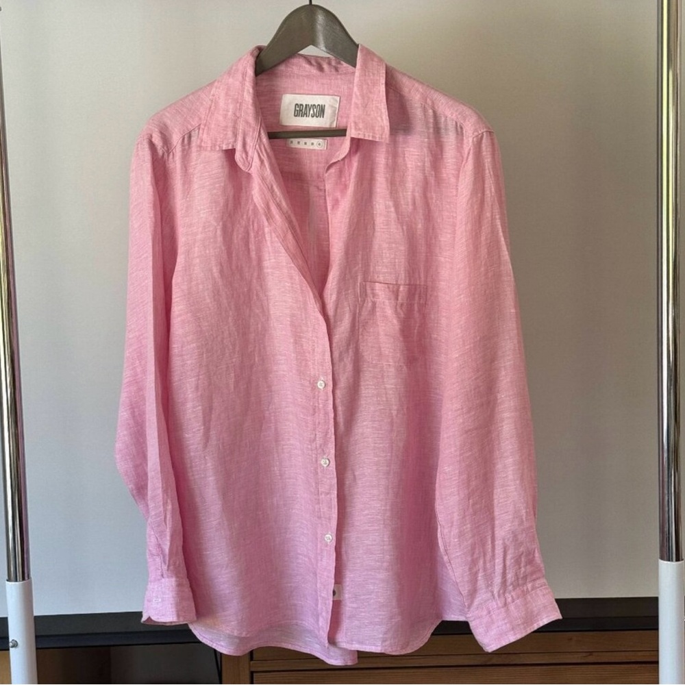 Grayson The Hero 100% linen button down shirt top Sz 04 pink